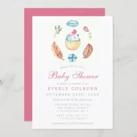 Bird Chick Boho Watercolor Girl Baby Shower Invitation