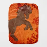 Majestic Horse in Asian Floral Tapestry Baby Burp Cloth