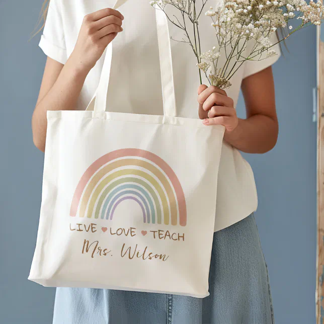 Live Love Teach Watercolor Rainbow Teacher Tote Bag