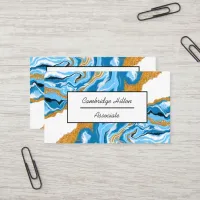 Blue, white and Gold Marble Fluid Art Business Card