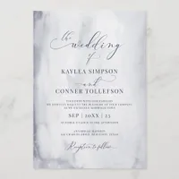 Elegant Blue Watercolor Marble Calligraphy Wedding Invitation