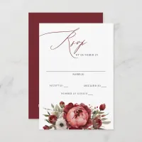 Elegant Boho Burgundy Blush Floral Wedding  RSVP Card