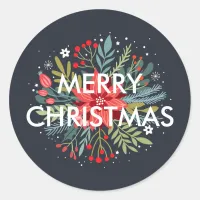 Merry Christmas Floral Poinsettia Bouquet Classic Round Sticker