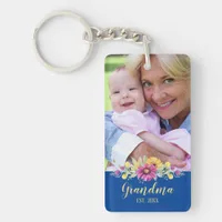 New Grandma Elegant Flowers Blue | Photo Keychain