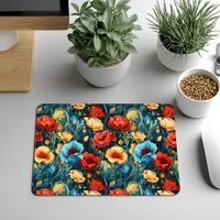 Beautiful Yellow Red Blue Flowers Botanical Print Mouse Pad