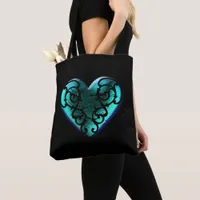 Filigree Goth Ice Blue Heart Tote Bag