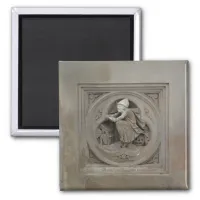 Halloween Witch on Broom 3d Stone Carving Photo Magnet