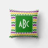 Green Monogrammed Mardi Gras Zigzag Throw Pillow