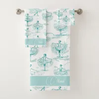 Ballerina Moves Pattern Teal ID738 Bath Towel Set