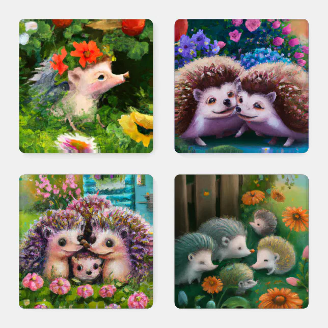 Whimsical Hedgehogs in English Country Gardens Coaster Set