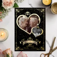 Romantic Golden Anniversary Party Then & Now Photo Foil Invitation