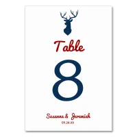 Rustic Red and Blue Buck Deer Wedding Reception Table Number