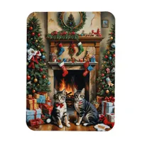 Festive decorated room, fireplace, cats, vintage  magnet