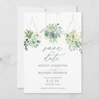 Wedding Succulent Watercolor Greenery Dusty Blue Save The Date