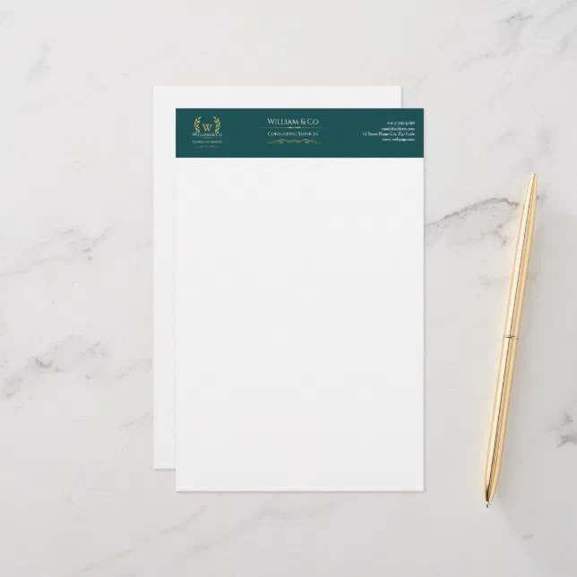 ... Teal Gold Monogram Stationery