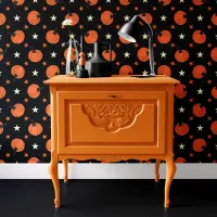 Spooky Black & Orange Pumpkin Stars Halloween Wallpaper