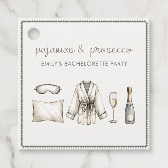 Pajamas & Prosecco Personalized Bachelorette Party Favor Tags