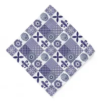 Hamptons Style Navy Blue White Patchwork Patterned Bandana