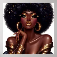 Melanin Chic Afro Beauty with Gold Glam Accents Poster