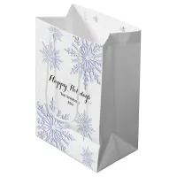 Blue Winter Snowflakes Happy Holidays Medium Gift Bag