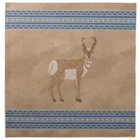 Southwest Pronghorn Standing Antelope Blue Border Cloth Napkin