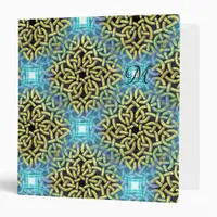 Interlacing Victorian Golden Trim Aqua Background 3 Ring Binder