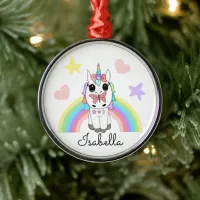 Personalized Unicorn, Butterfly and Rainbow  Metal Ornament