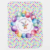 Cute Colorful Watercolor Bunny and Polka Dots Baby Blanket