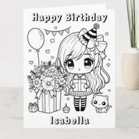 Large Color Me Anime Girl's Birthday Card