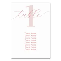 Rose Pink Table Number Wedding Seating Chart