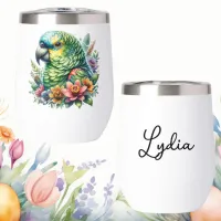 Beautiful Watercolor Amazon Parrot Personalized Thermal Wine Tumbler