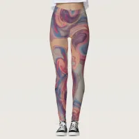 Khaki and Colorful Swirling Watercolor Capri Leggi Leggings