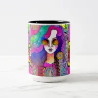 Hippy Art Female with Sunglasses Coffee 15 oz Mug