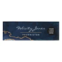 Navy and Gold Agate Precious Stone Name Tag