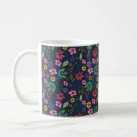 Girly Bohemian Flowers Navy Blue and Pink Coffee Mug
