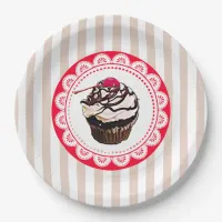 Chocolate Cupcake with Cherry Paper Plates