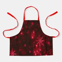 Deep Red Bright Snowflakes Holidays Small Apron