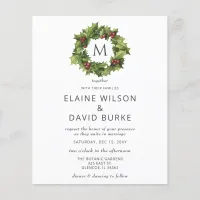 Budget Holly Berries Wreath Wedding Invitation