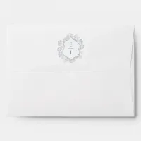 Dusty Blue Floral Crest Monogram Wedding Envelope