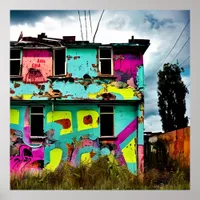 Pink and Teal Graffiti Art | Abandoned House Poster