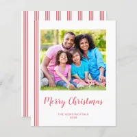 Budget Pink Christmas Stripes Holiday Photo Card