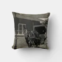 Stop For a Spell, Amish Buggy Horse in sepia Throw Pillow