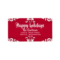 Elegant Festive Red and White Happy Holidays Label