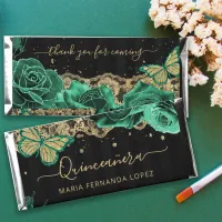 Green Roses Gold Floral Quincea&#241;era Personalized  Hershey Bar Favors