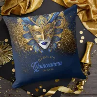 Masquerade Motif Quinceanera Blue Gold V2 ID1031 Throw Pillow