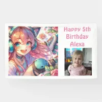 Cute Anime Girl Roller Skating Birthday Party Banner