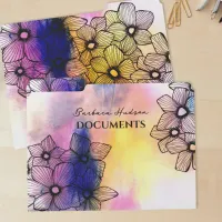 Watercolor Blooming Flowers on Pastel Background File Folder