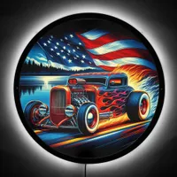 Hot rod racing with flames against a river   LED sign