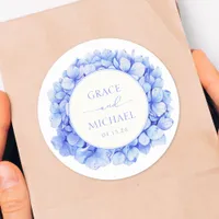 Elegant Blue Hydrangea Watercolor Floral Wedding Classic Round Sticker