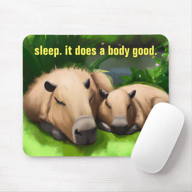 Cute Funny Napping Capybaras by the Pond Mouse Pad